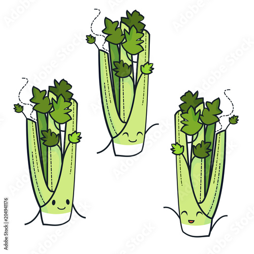 Cute celery characters. Vector set