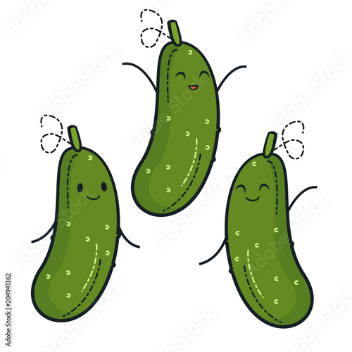 Cute cucumber characters. Vector set