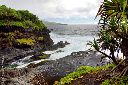 Rough and rocky shore at east coast of Maui, Hawaii
