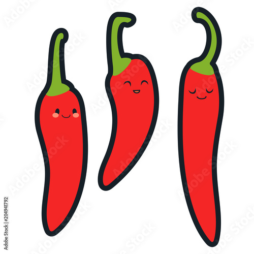 Cute pepper chili characters, flat stikers