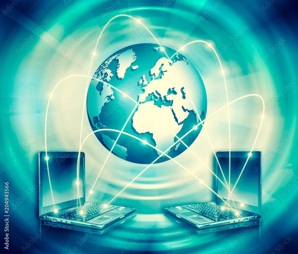 Best Internet Concept of global business. Globe, glowing lines on technological background. Wi-Fi, rays, symbols Internet, 3D illustration