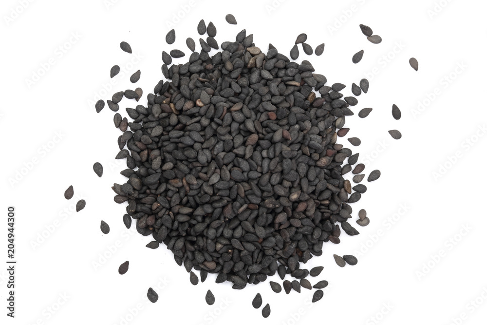 Black sesame seeds isolated on white background top view Black sesame seeds isolated on white background top view