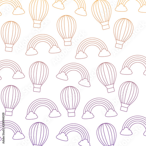 background with rainbow and hot air balloons pattern, vector illustration