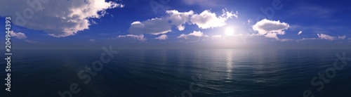 panorama of the ocean sunset  sea sunset  the sun in the clouds over the water   3D rendering  