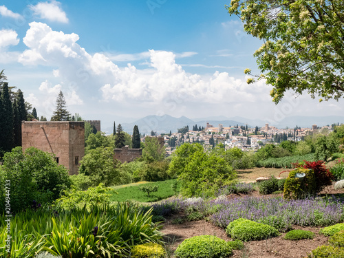 Stunning view of Alhambra palace and fortress complex located in Granada, Andalusia, Spain.