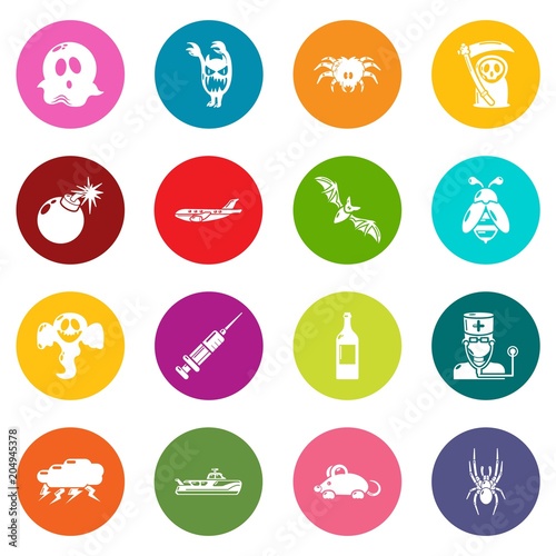 Fears phobias icons set colorful circles vector