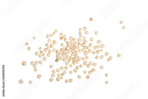 white quinoa seeds isolated on white background. Top view photo