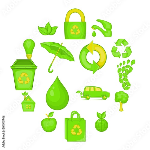 Nature icons set, cartoon style