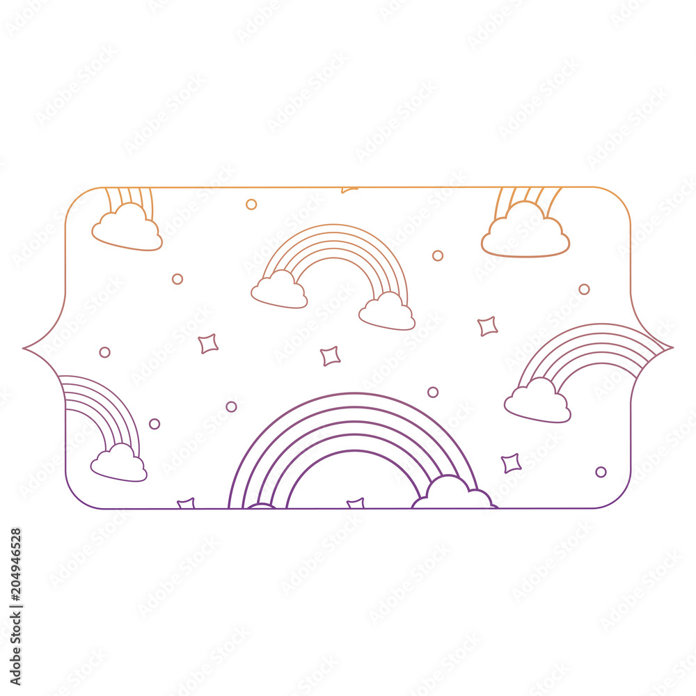 banner with rainbow and clouds pattern over white background, vector illustration