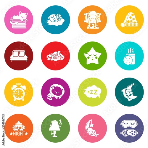 Sleeping icons set colorful circles vector