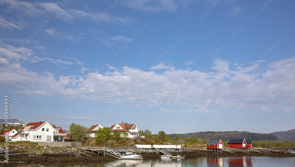 Great weather in May blue skies and white clouds, Salhus in Bronnoysund Northern Norway Great weather in May blue skies and white clouds, Salhus in Bronnoysund Northern Norway