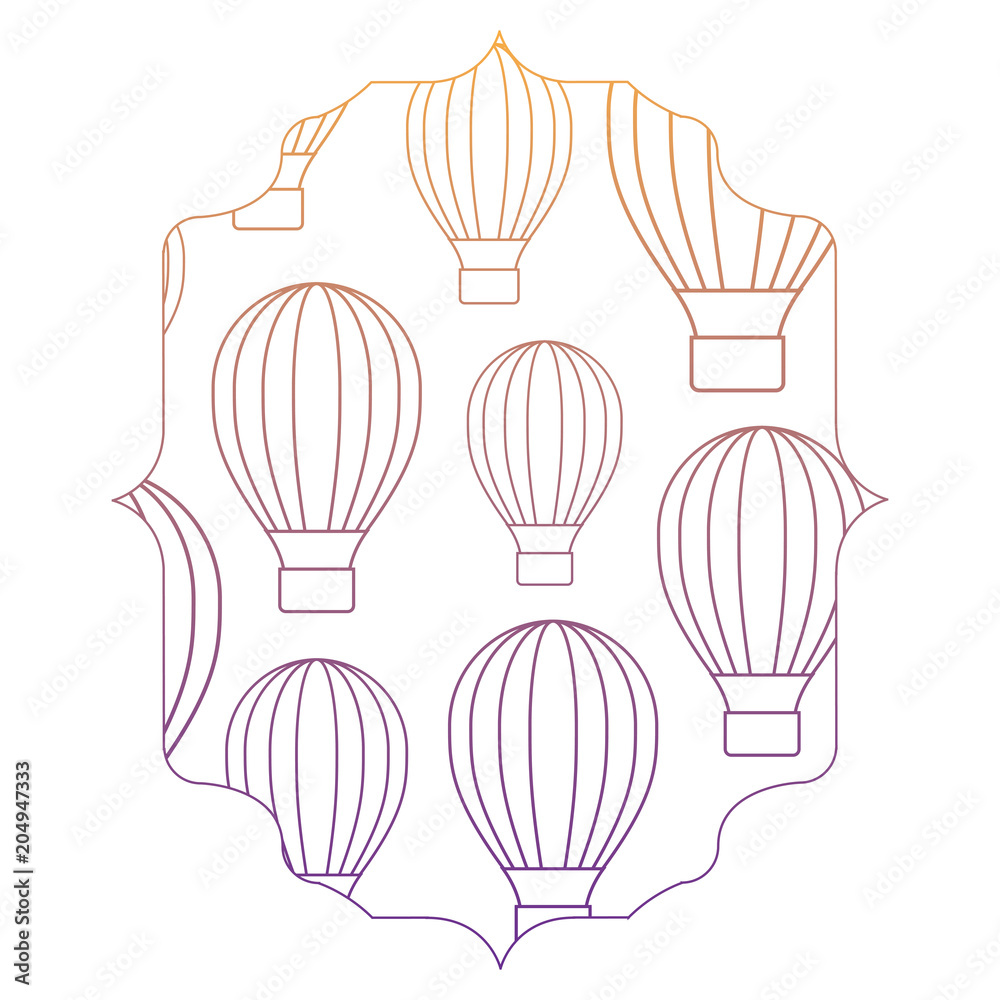 Fototapeta premium arabic frame with hot air balloons pattern over white background, vector illustration