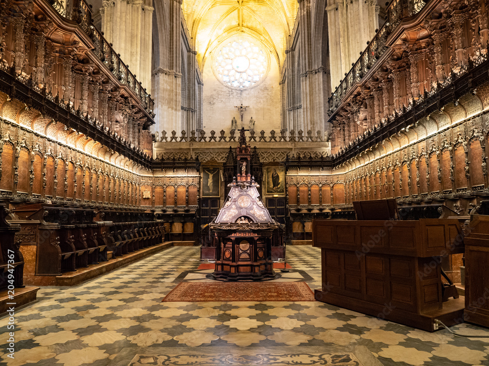 Interior of Seville Cathedral, Santa Maria de la Sede, gothic style  architecture in Spain, Andalusia. Stock Photo | Adobe Stock