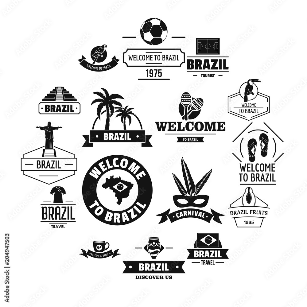 Fototapeta premium Brazil travel logo icons set, simple style