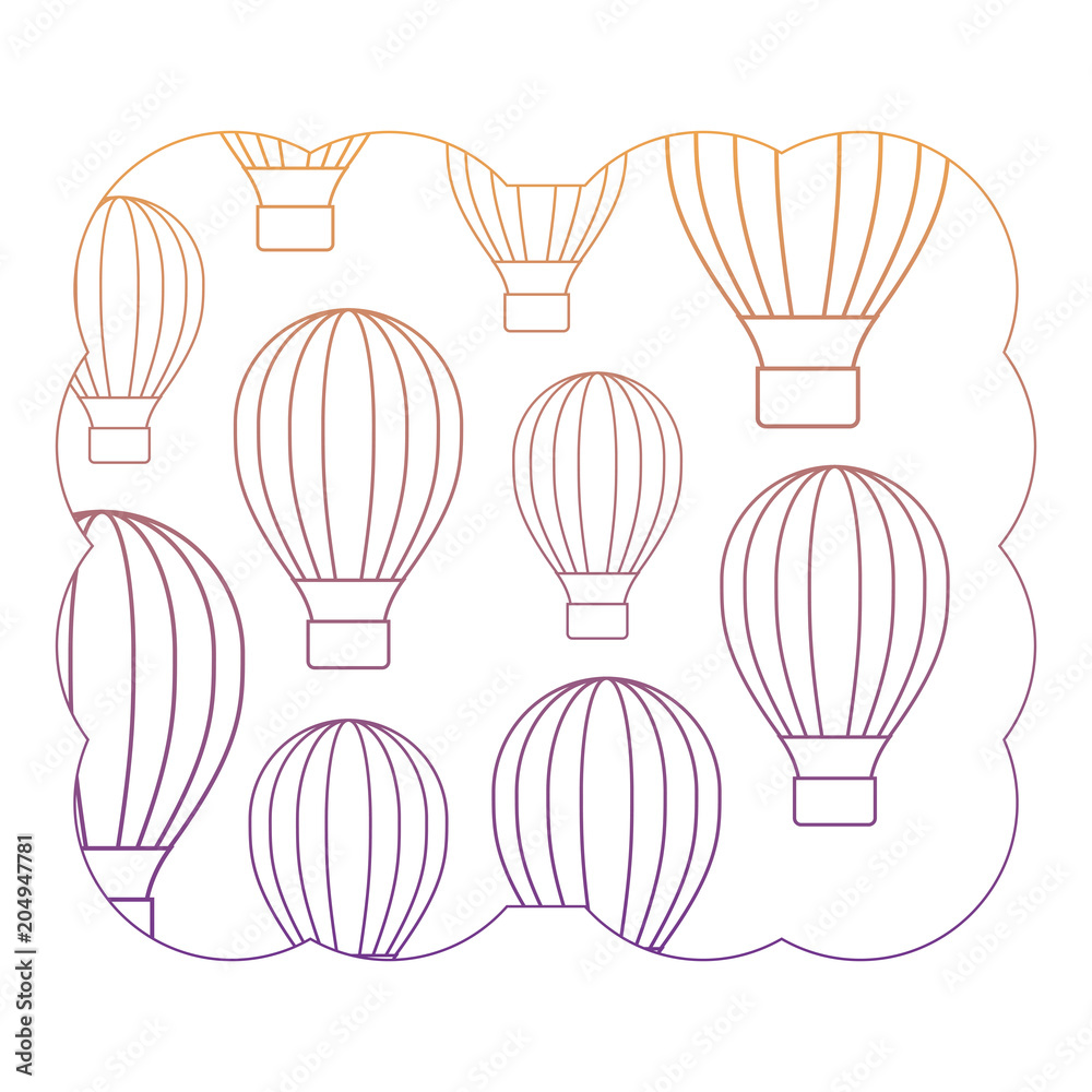 Naklejka premium decorative frame with hot air balloons pattern over white background, vector illustration