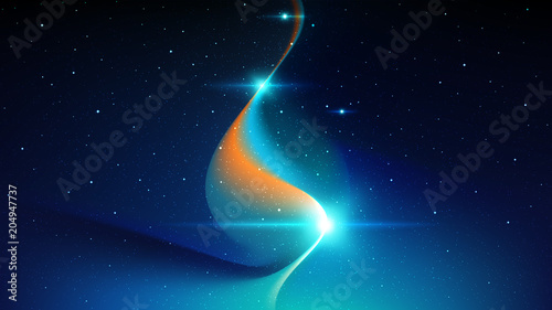 The flow of abstract energy in outer space, energy channel flowing in the universe, against the background of the starry sky