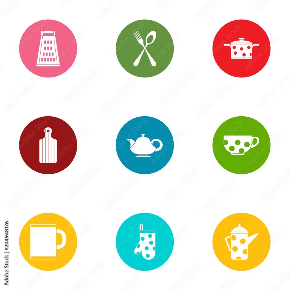 Fototapeta premium Kitchen service icons set, flat style