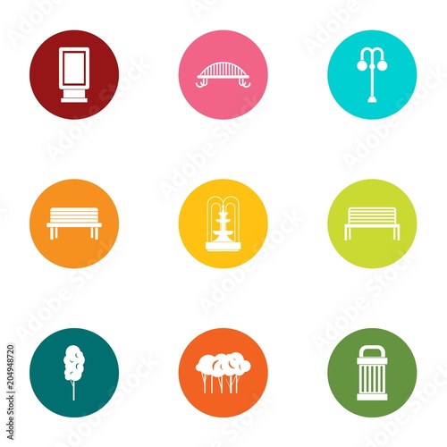 Park territory icons set, flat style