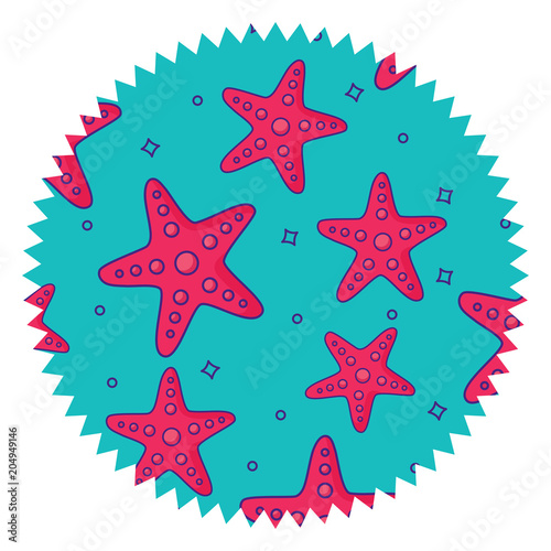 seal stamp with seastars pattern over white background  colorful design. vector illustration