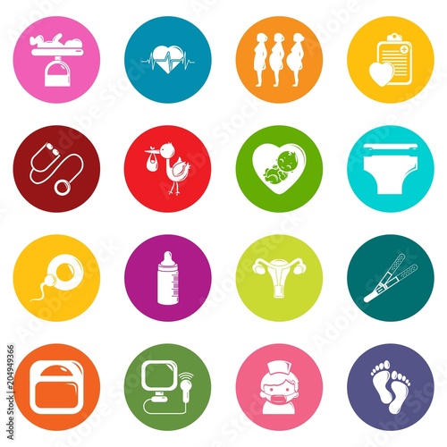 Pregnancy icons set colorful circles vector