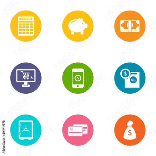 Money supply icons set, flat style