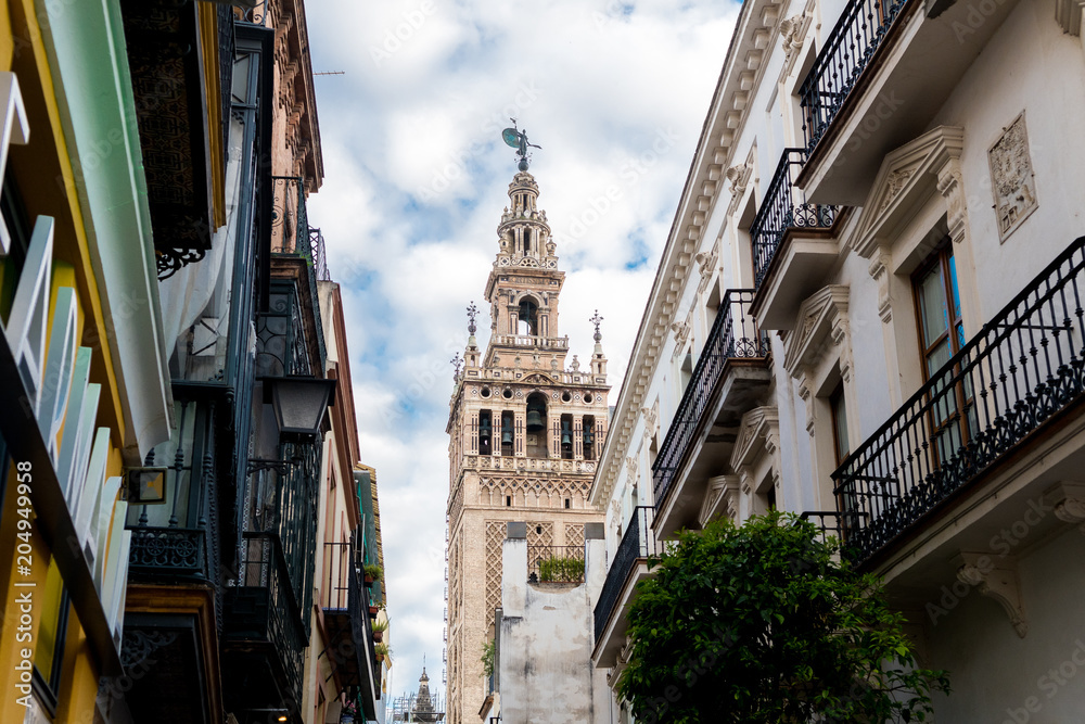 traditional houses of Seville at old town, Spain