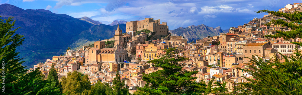 Beautiful mountain village Caccamo in Sicily, Italy