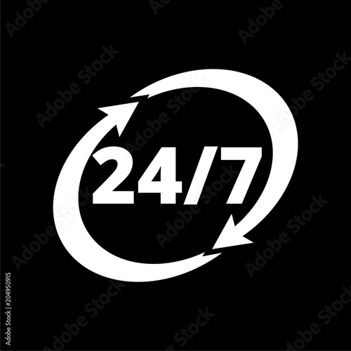 Twenty four hours open icon on dark background