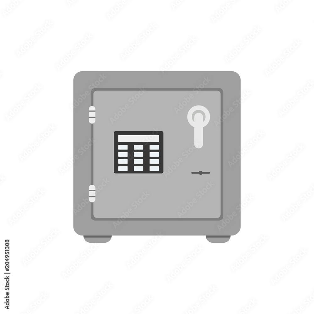 Metal bank safe vector icon in a flat style. Closed safe isolated on a colored background. Metal bank safe vector icon in a flat style. Closed safe isolated on a colored background.