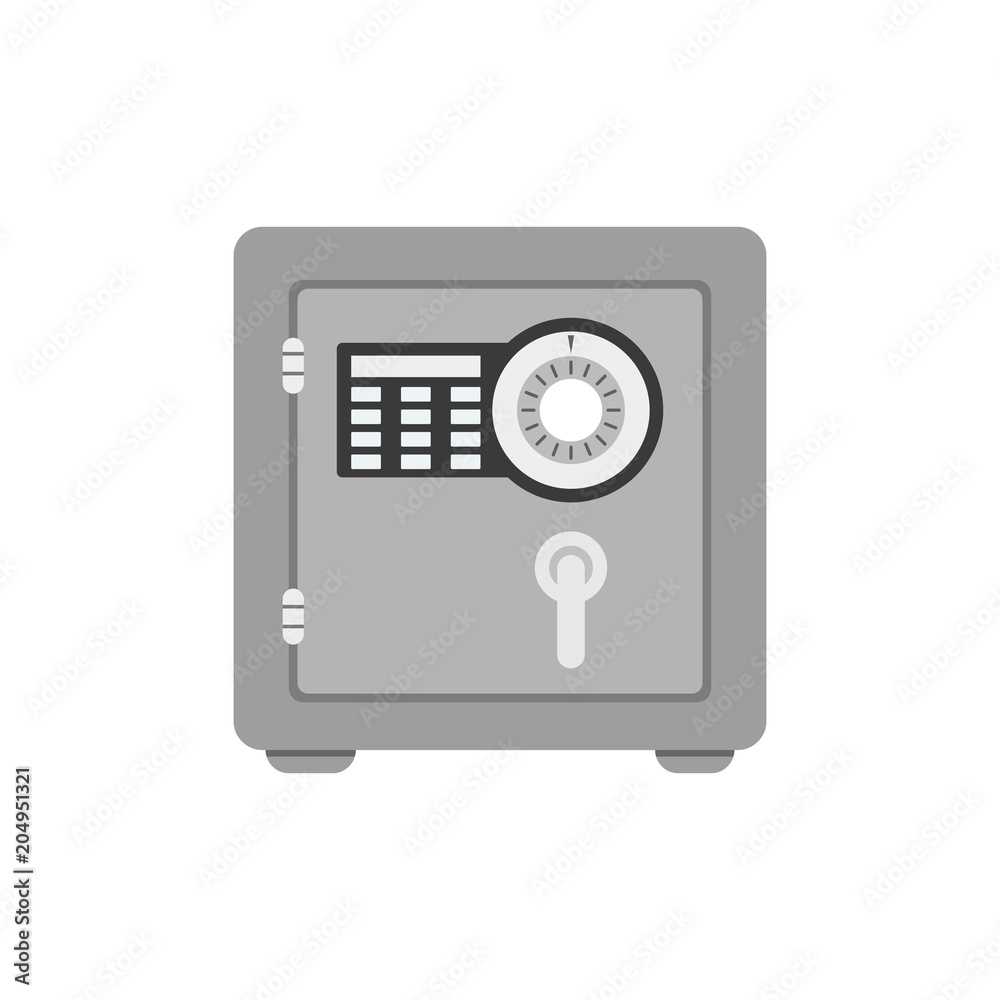 Metal bank safe vector icon in a flat style. Closed safe isolated on a colored background. Metal bank safe vector icon in a flat style. Closed safe isolated on a colored background.