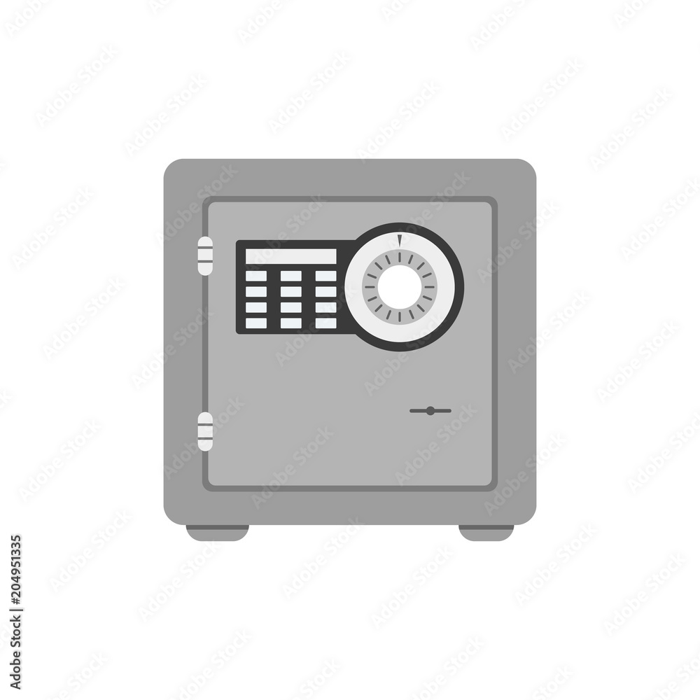Metal bank safe vector icon in a flat style. Closed safe isolated on a colored background. Metal bank safe vector icon in a flat style. Closed safe isolated on a colored background.