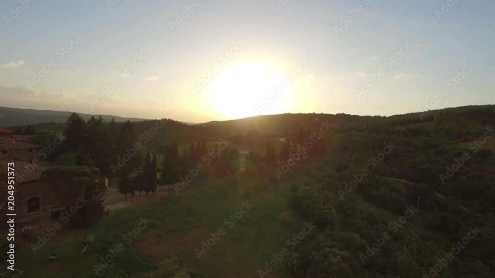 Scenic sunset over rural Italy, aerial Scenic sunset over rural Italy, aerial