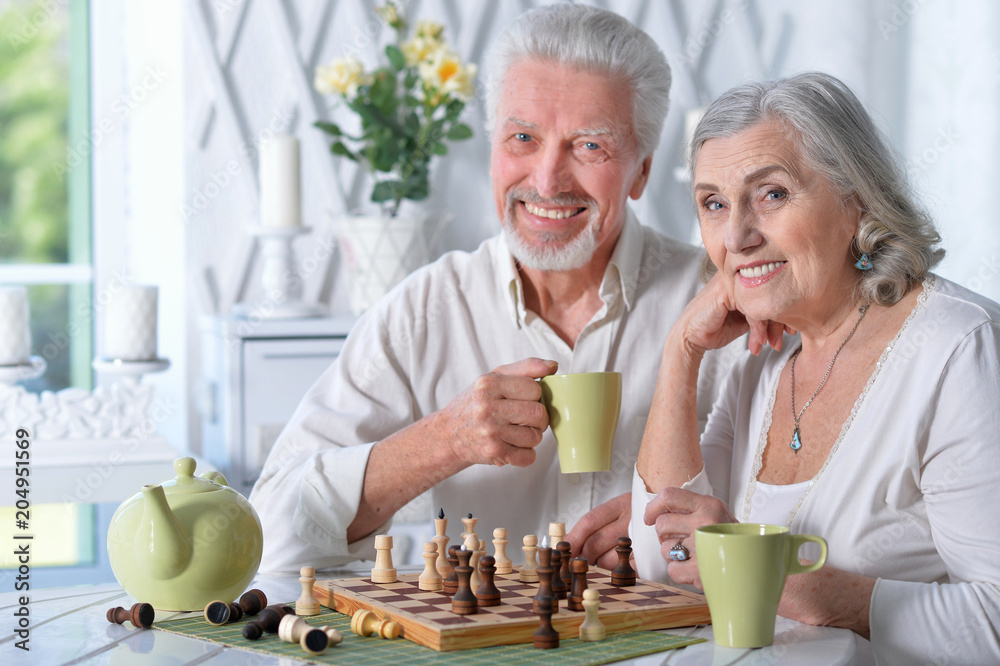Senior couple playing chess Senior couple playing chess