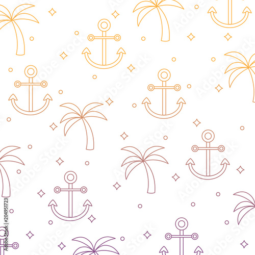 background of anchors and palms pattern, vector illustration