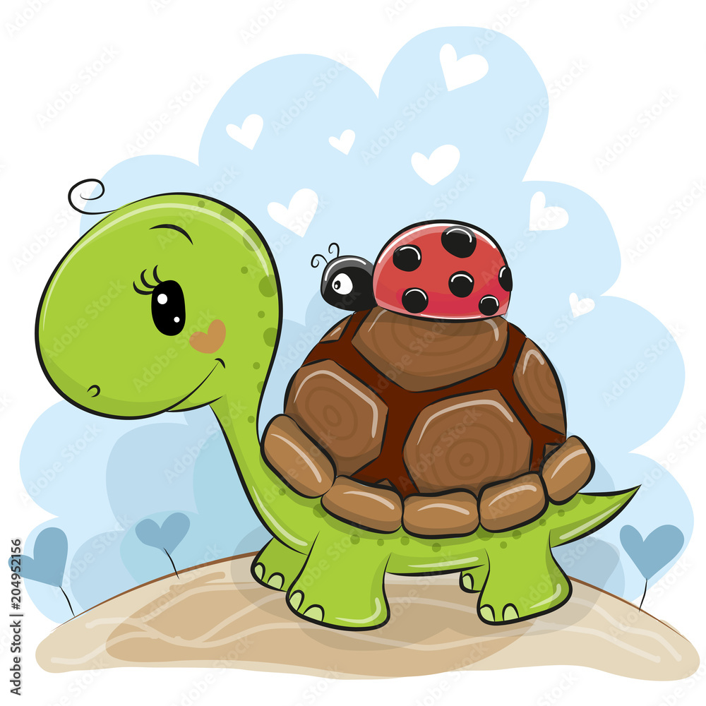 Obraz premium Cute Cartonn Turtle with ladybug