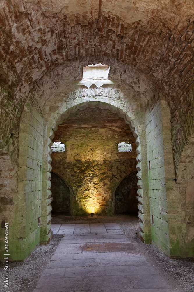 Obraz premium Interior of the ruin of the Borgholm castle, built around year 1100 used for defence of the Baltic sea