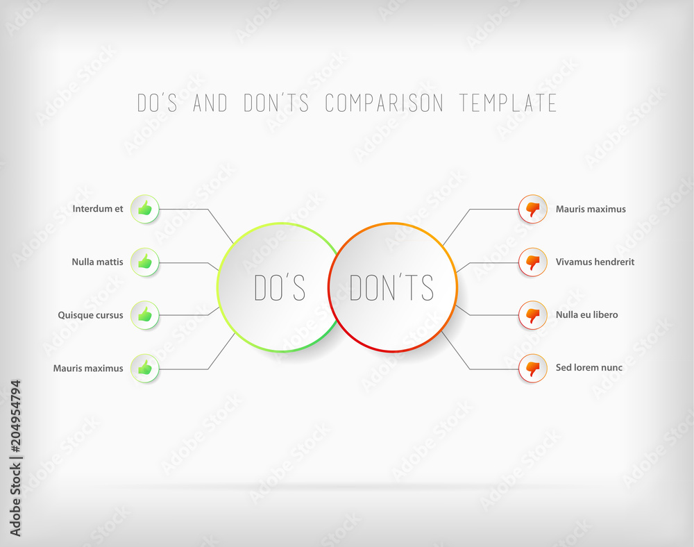 Do's and don'ts comparison vector template. Do's and don'ts comparison vector template.