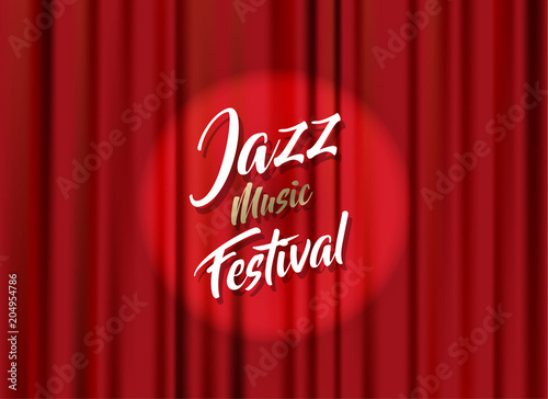 Abstract jazz music festival advertising poster template with theater curtain.