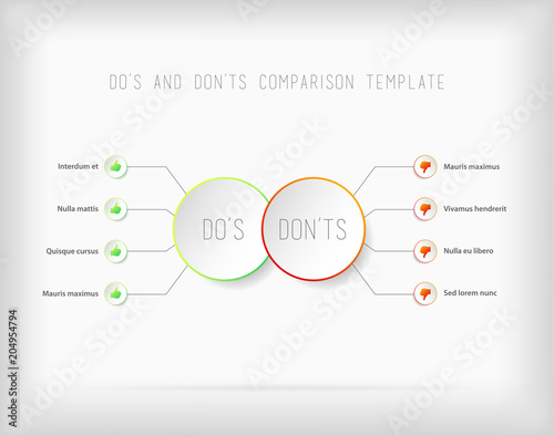 Do's and don'ts  comparison vector template.