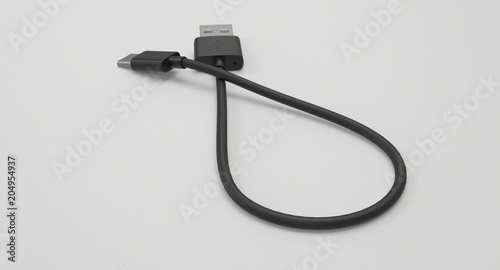 3D rendering - power usb cable with type-c connector isolated on white background.
