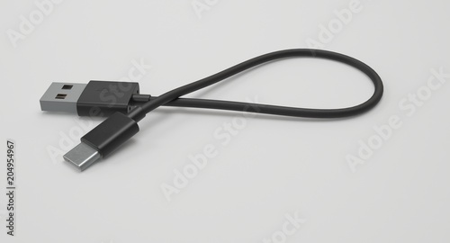 3D rendering - power usb cable with type-c connector isolated on white background.