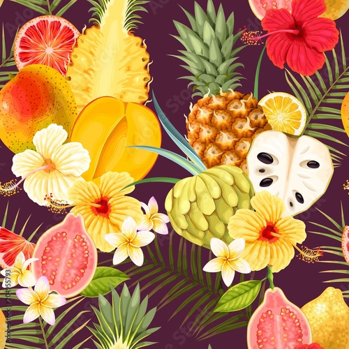 Seamless pattern with tropical fruits