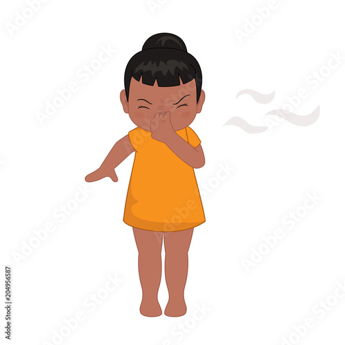 Little girl pinching her nose