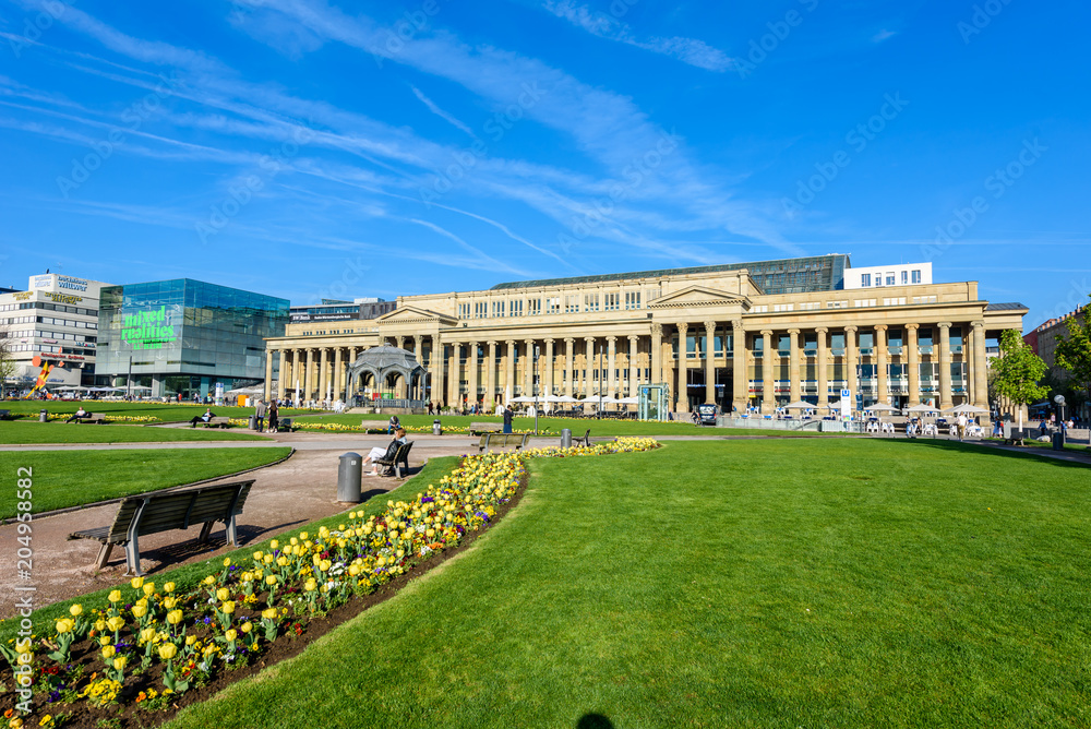 Schlossplatz (Castle square) with Fountains in Stuttgart City, Germany