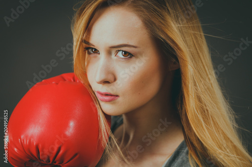 Beautiful woman with red boxing gloves © anetlanda