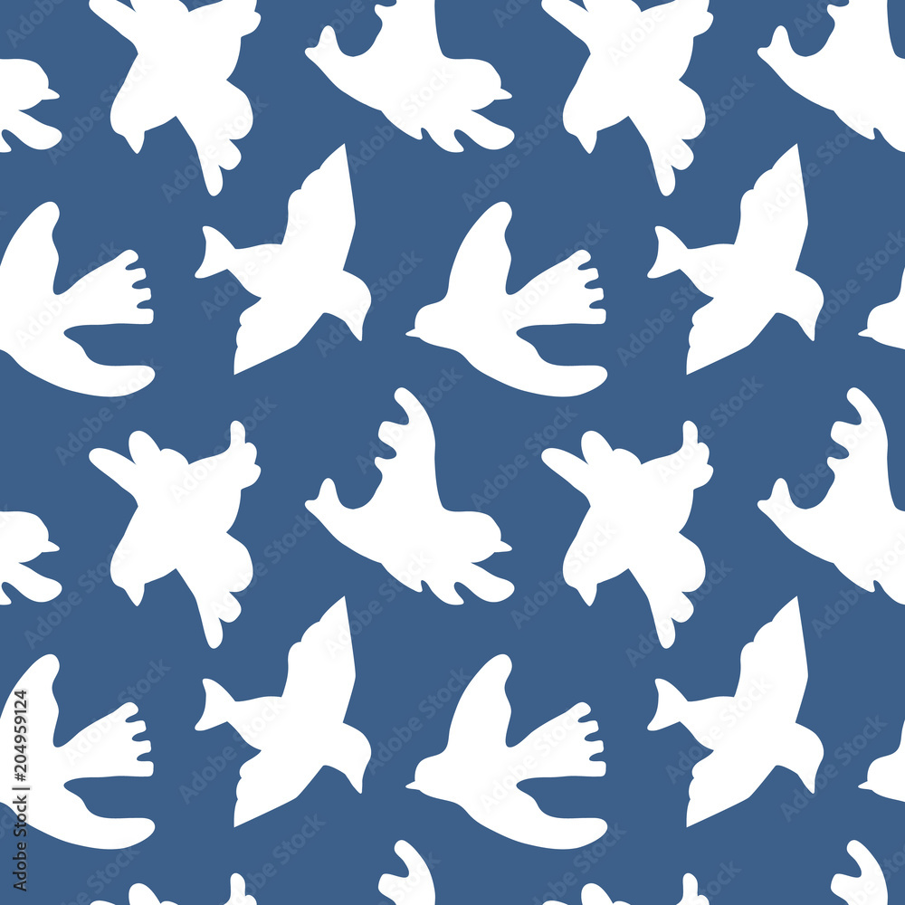 Vector seamless background pattern with scandinavian bird for baby shower, textile design