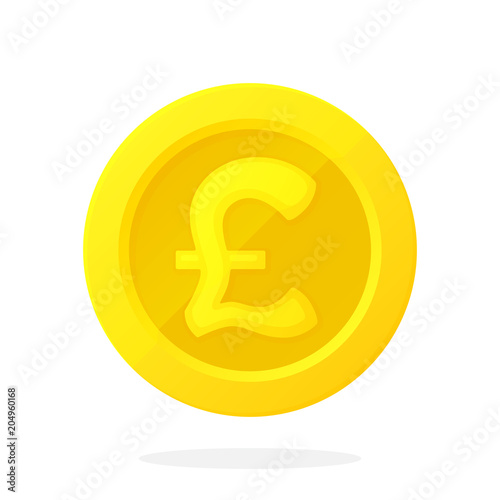 Gold coin of British pound in flat style
