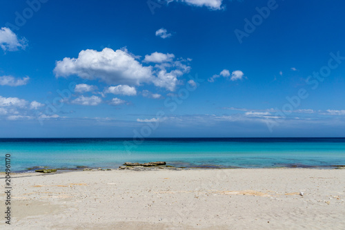Mallorca, Holiday white sand beach on perfect island with blue sky and sun
