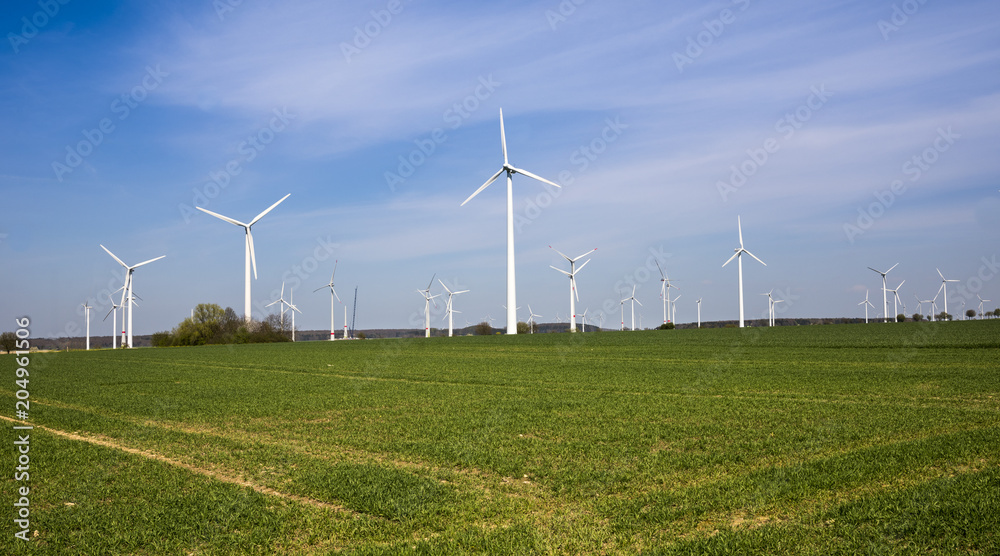 Large wind farm on agricultural area at Paderborn, North Rhine-Westphalia, Germany, Europe Large wind farm on agricultural area at Paderborn, North Rhine-Westphalia, Germany, Europe