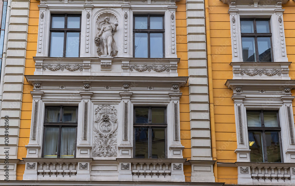 Obraz premium The building facade ,Riga, Latvia. This building is an example of Art Nouveau architectural style